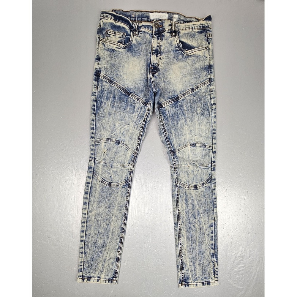 Evolution In Design Jeans Mens 36x32 Acid Wash Slim Fit Biker Moto Denim Grunge.